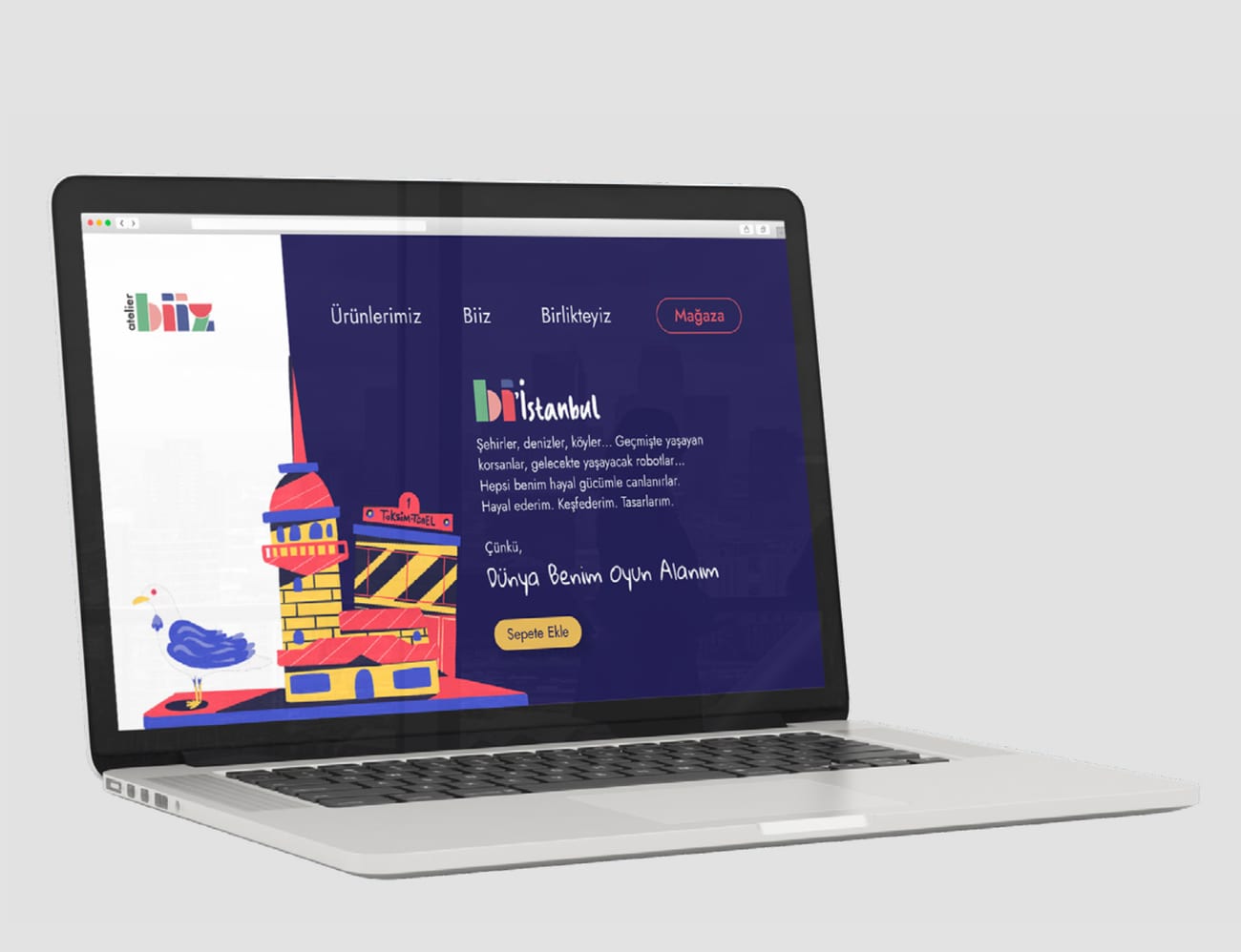Atelier Biiz — İstanbul temalı web sitesi tasarımı dizüstü bilgisayar mockup üzerinde