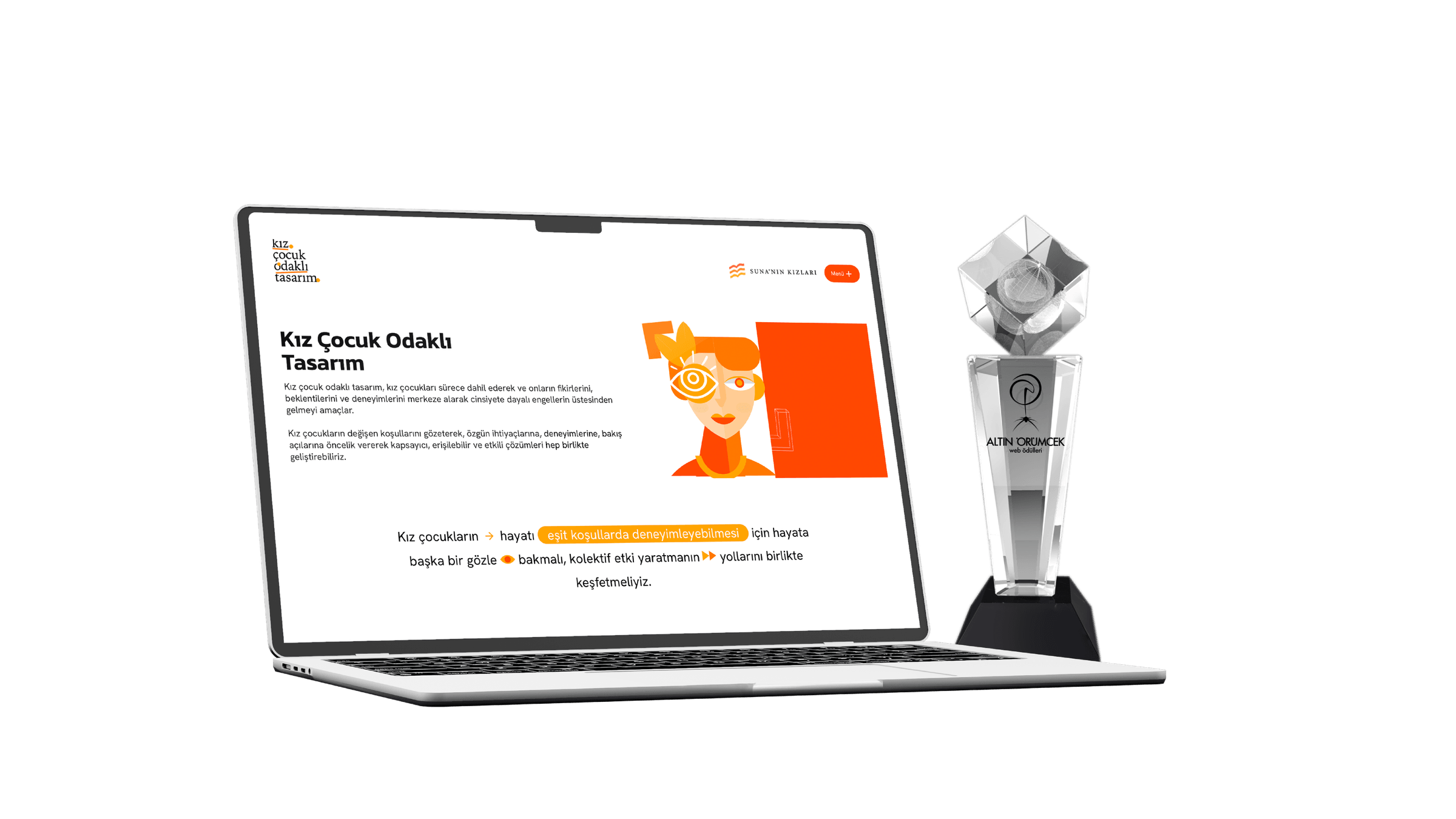 Kız Çocuk Odaklı Tasarım web sitesi laptop önizlemesi ve 2025 Altın Örümcek ödülü