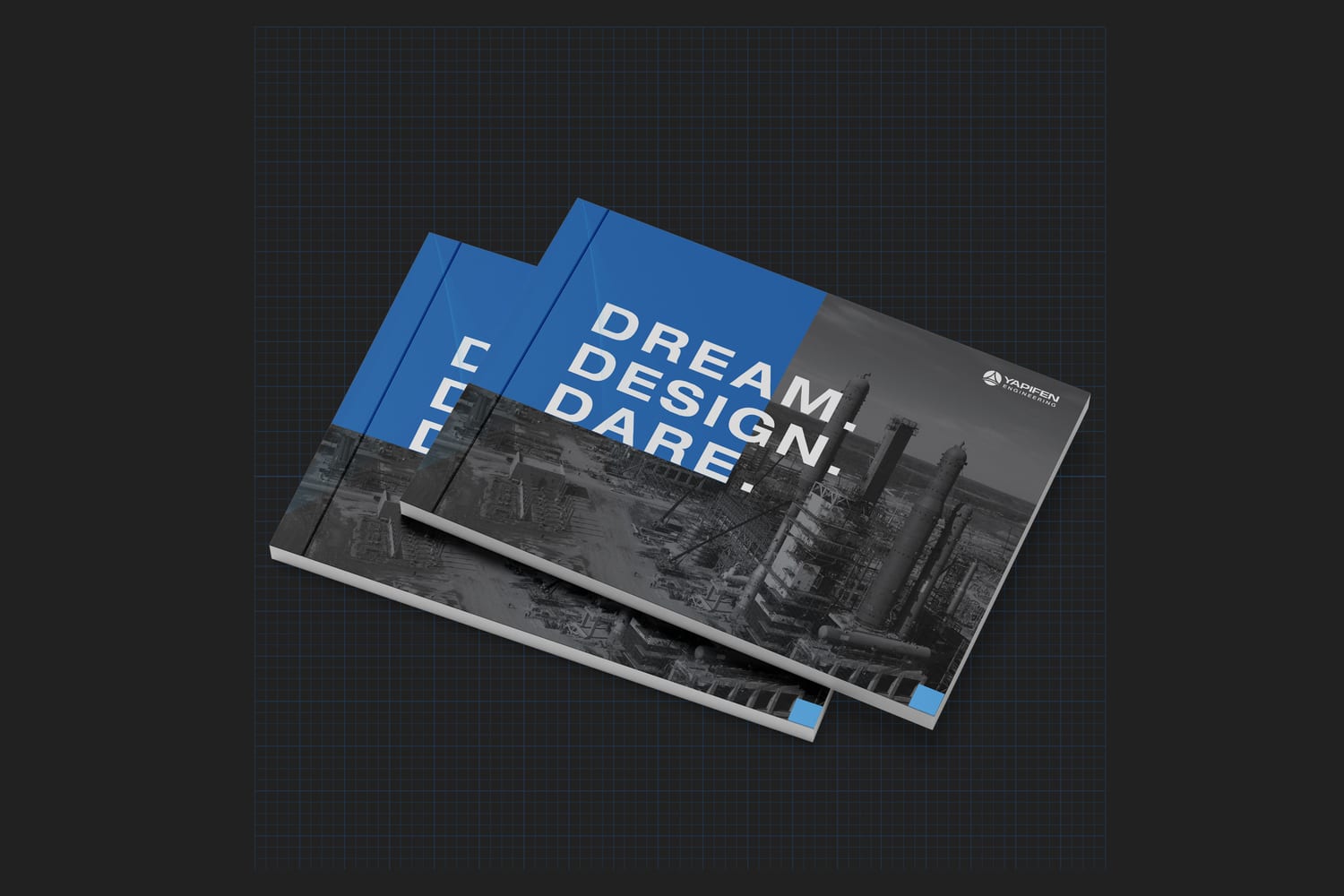 Yapıfen — ‘Dream. Design. Dare.’ sloganlı mavi-beyaz kurumsal katalog kapakları